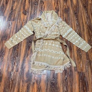 Tan Aztec Western Cardigan Sweater Jacket Camel & Cream 3X XL Women's Coat Robe